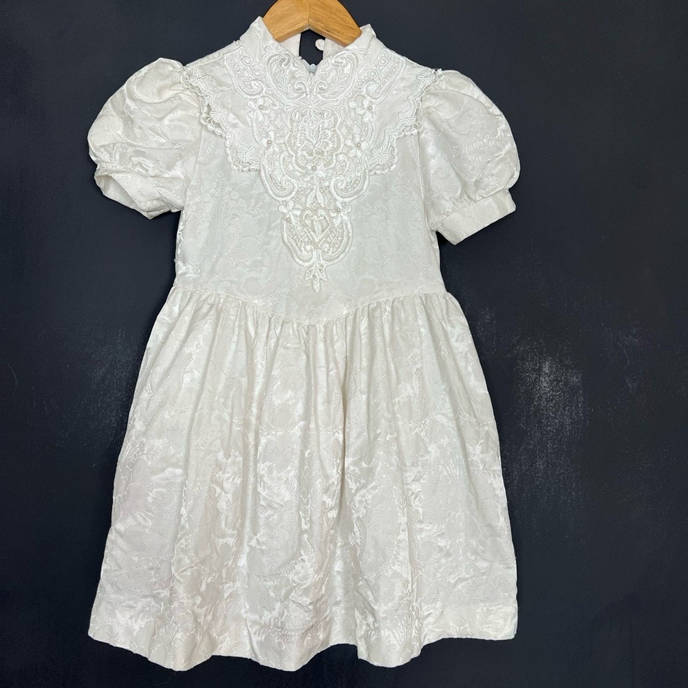 Jessica McClintock Girls Dress Size 6 White Vintage Lace Detail‎ Cottagecore 80s